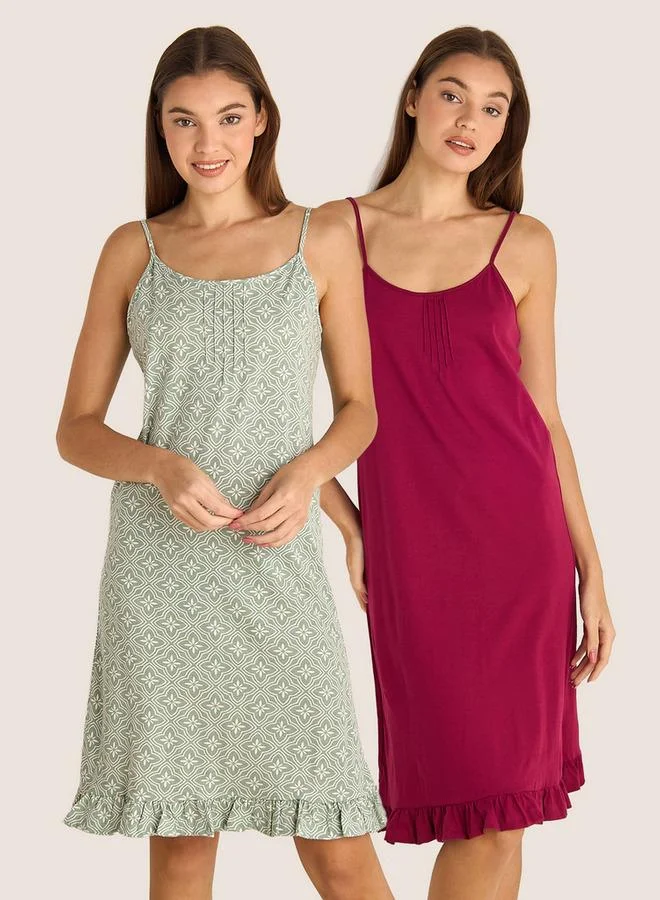 سبلاش فيڤ Set of 2 - Midi Slip Dress Strappy Ruffled Hem Cotton